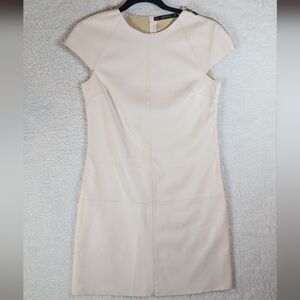 68-Zara Elegant Faux Leather Cream Women's Dress